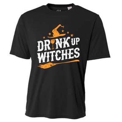 Drink Up Witches Funny Halloween Witch Drinking Wine Cooling Performance Crew T-Shirt