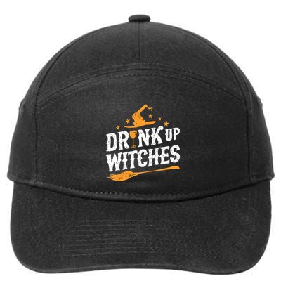 Drink Up Witches Funny Halloween Witch Drinking Wine 7-Panel Snapback Hat