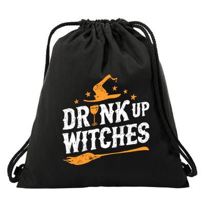 Drink Up Witches Funny Halloween Witch Drinking Wine Drawstring Bag