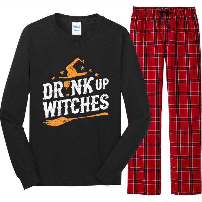 Drink Up Witches Funny Halloween Witch Drinking Wine Long Sleeve Pajama Set