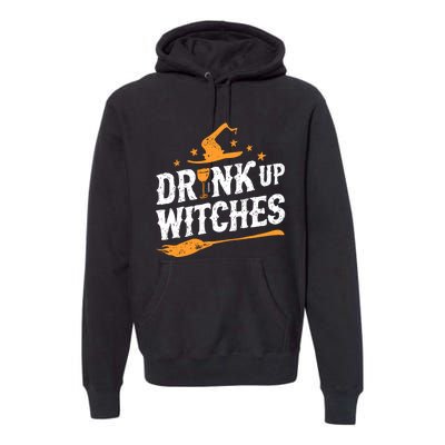 Drink Up Witches Funny Halloween Witch Drinking Wine Premium Hoodie