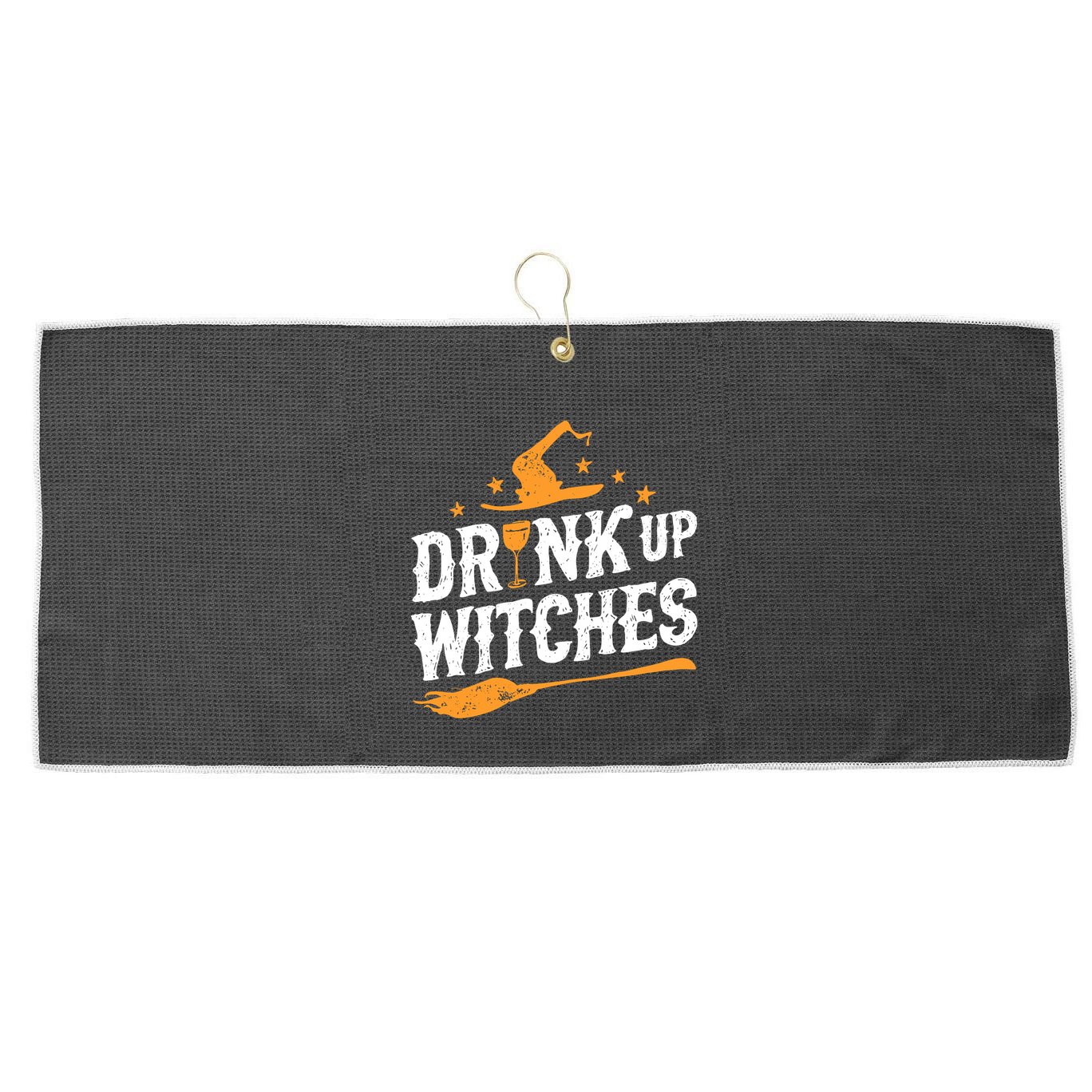 Drink Up Witches Funny Halloween Witch Drinking Wine Large Microfiber Waffle Golf Towel
