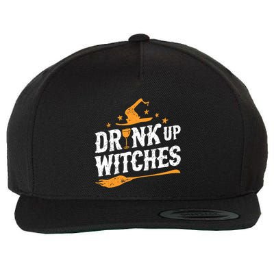 Drink Up Witches Funny Halloween Witch Drinking Wine Wool Snapback Cap