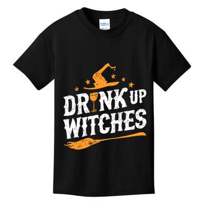Drink Up Witches Funny Halloween Witch Drinking Wine Kids T-Shirt