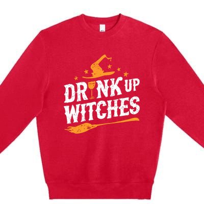 Drink Up Witches Funny Halloween Witch Drinking Wine Premium Crewneck Sweatshirt