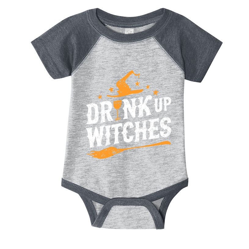 Drink Up Witches Funny Halloween Witch Drinking Wine Infant Baby Jersey Bodysuit