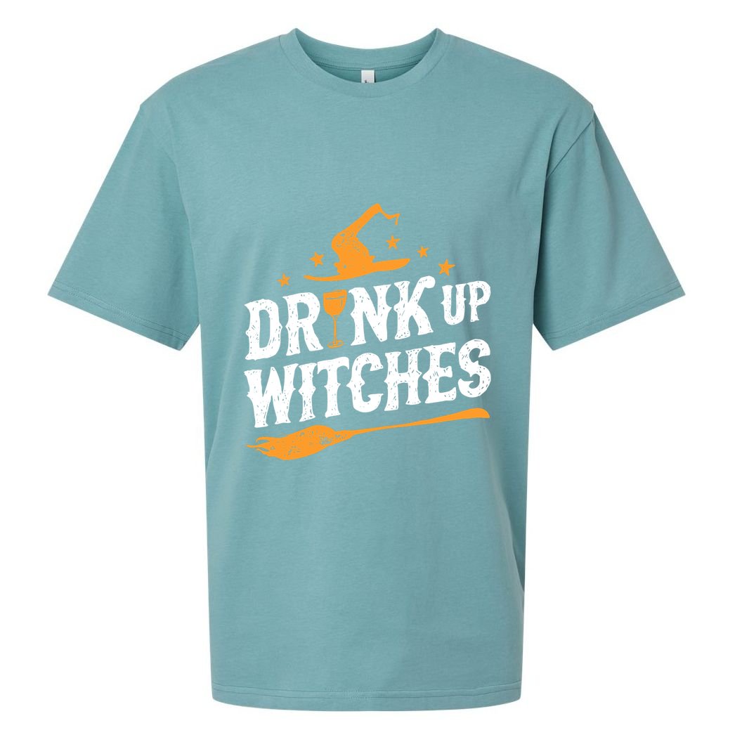 Drink Up Witches Funny Halloween Witch Drinking Wine Sueded Cloud Jersey T-Shirt