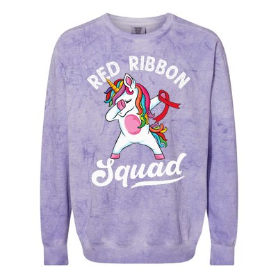 Dabbing unicorn We Wear Red For Red Ribbon Week Awareness Colorblast Crewneck Sweatshirt