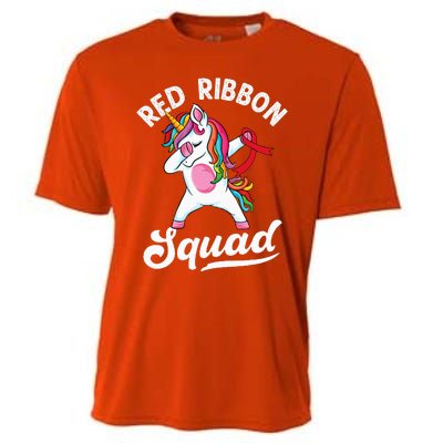 Dabbing unicorn We Wear Red For Red Ribbon Week Awareness Cooling Performance Crew T-Shirt