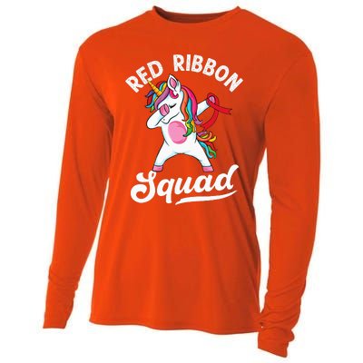 Dabbing unicorn We Wear Red For Red Ribbon Week Awareness Cooling Performance Long Sleeve Crew