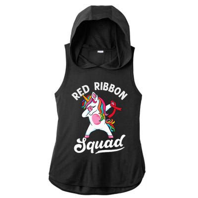 Dabbing unicorn We Wear Red For Red Ribbon Week Awareness Ladies PosiCharge Tri-Blend Wicking Draft Hoodie Tank