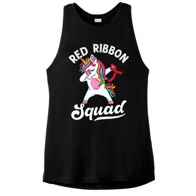 Dabbing unicorn We Wear Red For Red Ribbon Week Awareness Ladies PosiCharge Tri-Blend Wicking Tank