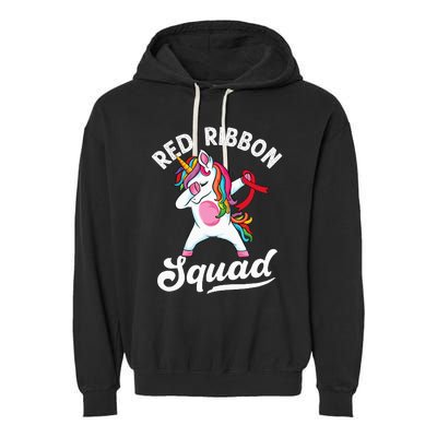 Dabbing unicorn We Wear Red For Red Ribbon Week Awareness Garment-Dyed Fleece Hoodie