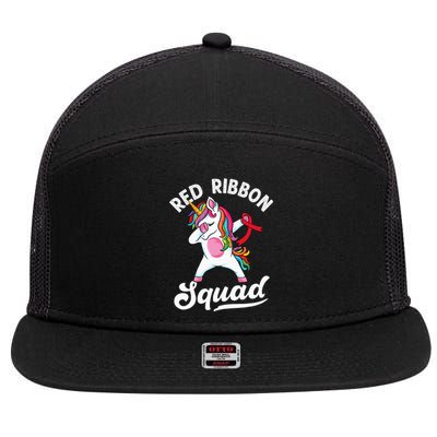 Dabbing unicorn We Wear Red For Red Ribbon Week Awareness 7 Panel Mesh Trucker Snapback Hat