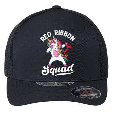 Dabbing unicorn We Wear Red For Red Ribbon Week Awareness Flexfit Unipanel Trucker Cap