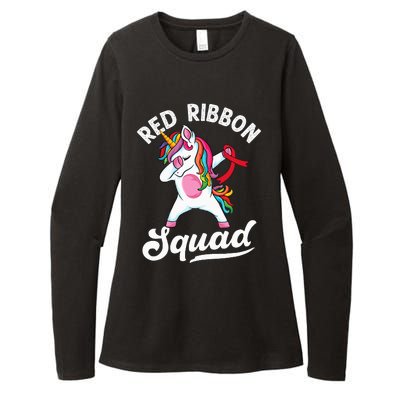 Dabbing unicorn We Wear Red For Red Ribbon Week Awareness Womens CVC Long Sleeve Shirt