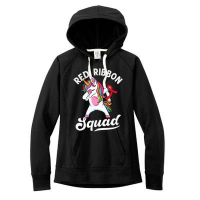 Dabbing unicorn We Wear Red For Red Ribbon Week Awareness Women's Fleece Hoodie