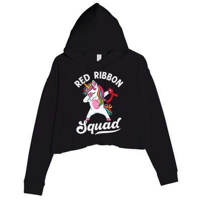 Dabbing unicorn We Wear Red For Red Ribbon Week Awareness Crop Fleece Hoodie