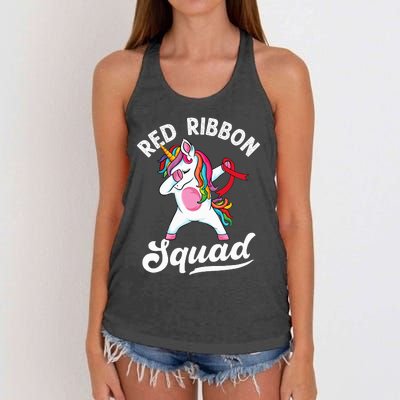 Dabbing unicorn We Wear Red For Red Ribbon Week Awareness Women's Knotted Racerback Tank