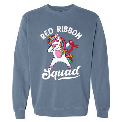 Dabbing unicorn We Wear Red For Red Ribbon Week Awareness Garment-Dyed Sweatshirt