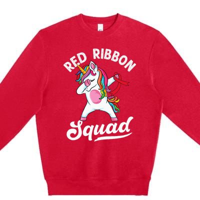 Dabbing unicorn We Wear Red For Red Ribbon Week Awareness Premium Crewneck Sweatshirt