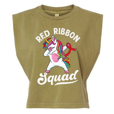 Dabbing unicorn We Wear Red For Red Ribbon Week Awareness Garment-Dyed Women's Muscle Tee