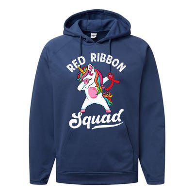 Dabbing unicorn We Wear Red For Red Ribbon Week Awareness Performance Fleece Hoodie