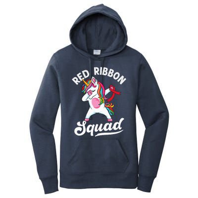 Dabbing unicorn We Wear Red For Red Ribbon Week Awareness Women's Pullover Hoodie