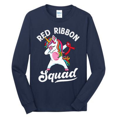 Dabbing unicorn We Wear Red For Red Ribbon Week Awareness Tall Long Sleeve T-Shirt