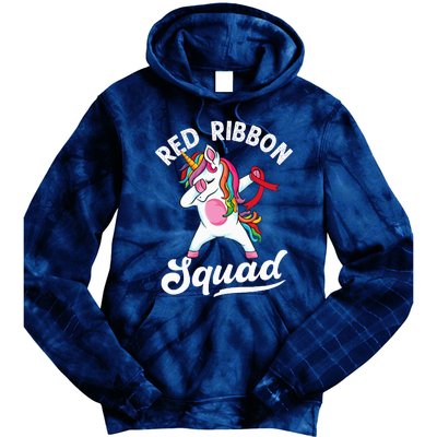 Dabbing unicorn We Wear Red For Red Ribbon Week Awareness Tie Dye Hoodie