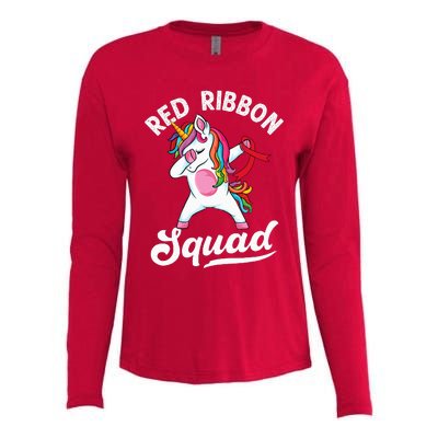 Dabbing unicorn We Wear Red For Red Ribbon Week Awareness Womens Cotton Relaxed Long Sleeve T-Shirt