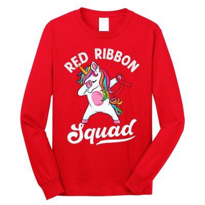 Dabbing unicorn We Wear Red For Red Ribbon Week Awareness Long Sleeve Shirt