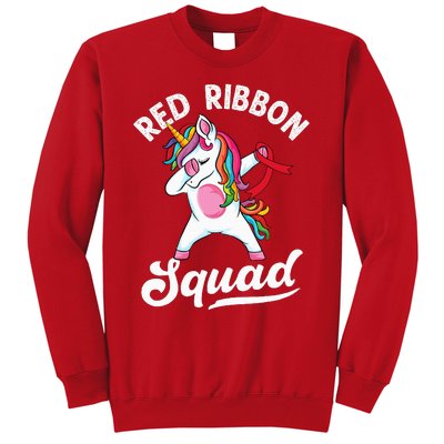 Dabbing unicorn We Wear Red For Red Ribbon Week Awareness Sweatshirt