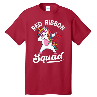 Dabbing unicorn We Wear Red For Red Ribbon Week Awareness Tall T-Shirt