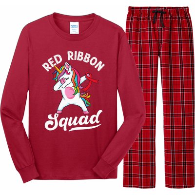 Dabbing unicorn We Wear Red For Red Ribbon Week Awareness Long Sleeve Pajama Set