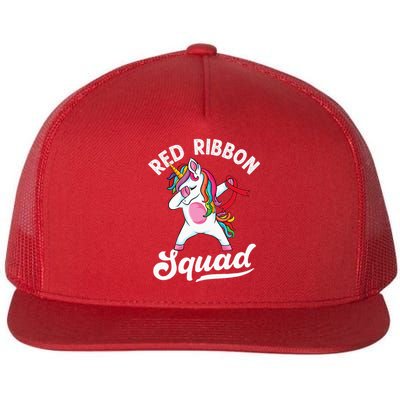 Dabbing unicorn We Wear Red For Red Ribbon Week Awareness Flat Bill Trucker Hat