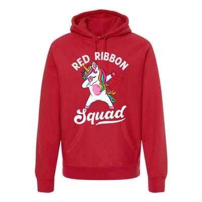 Dabbing unicorn We Wear Red For Red Ribbon Week Awareness Premium Hoodie