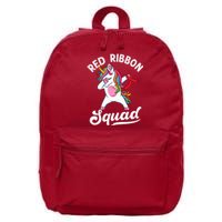 Dabbing unicorn We Wear Red For Red Ribbon Week Awareness 16 in Basic Backpack