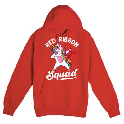 Dabbing unicorn We Wear Red For Red Ribbon Week Awareness Premium Pullover Hoodie