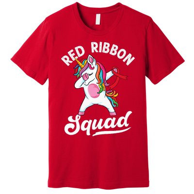 Dabbing unicorn We Wear Red For Red Ribbon Week Awareness Premium T-Shirt