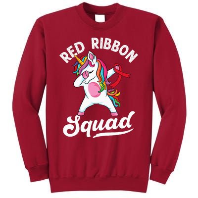 Dabbing unicorn We Wear Red For Red Ribbon Week Awareness Tall Sweatshirt