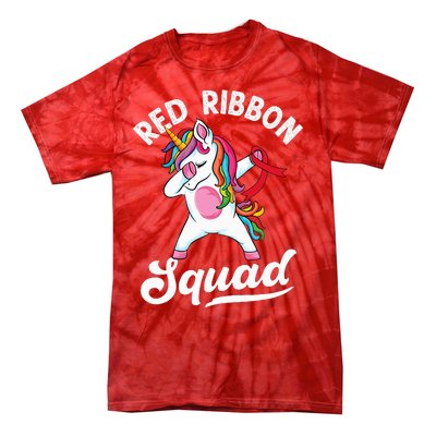 Dabbing unicorn We Wear Red For Red Ribbon Week Awareness Tie-Dye T-Shirt