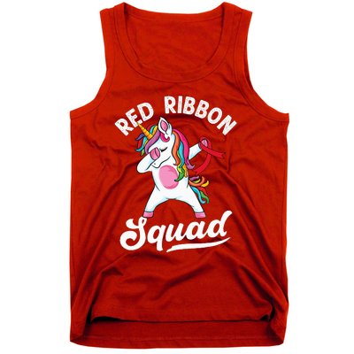 Dabbing unicorn We Wear Red For Red Ribbon Week Awareness Tank Top