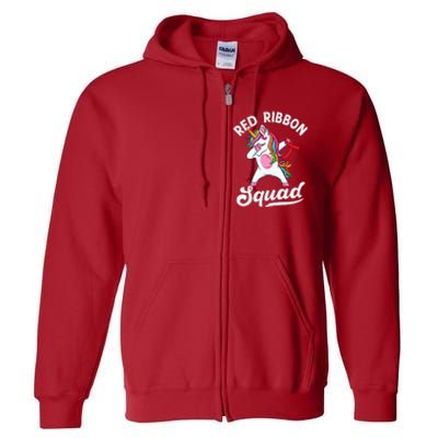 Dabbing unicorn We Wear Red For Red Ribbon Week Awareness Full Zip Hoodie