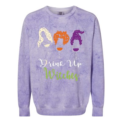 Drink Up Witches Halloween Women Hallowine Wine Lover Colorblast Crewneck Sweatshirt