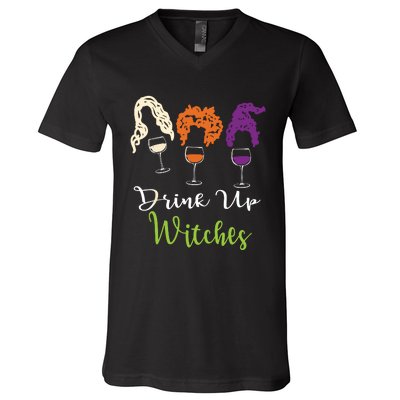 Drink Up Witches Halloween Women Hallowine Wine Lover V-Neck T-Shirt