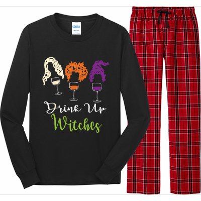 Drink Up Witches Halloween Women Hallowine Wine Lover Long Sleeve Pajama Set