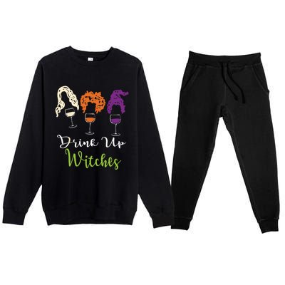 Drink Up Witches Halloween Women Hallowine Wine Lover Premium Crewneck Sweatsuit Set