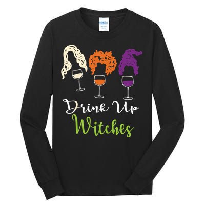 Drink Up Witches Halloween Women Hallowine Wine Lover Tall Long Sleeve T-Shirt