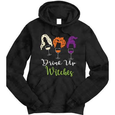 Drink Up Witches Halloween Women Hallowine Wine Lover Tie Dye Hoodie